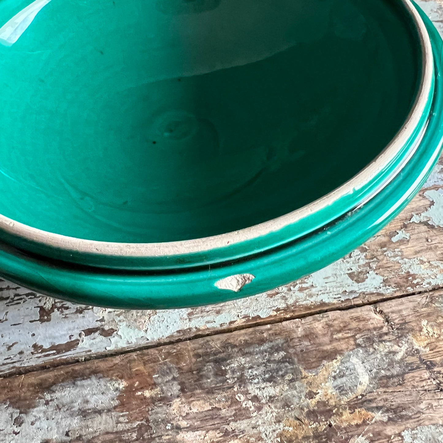 Vintage Majolica Green Covered Dish with Hand painted Lily of the Valley by Marie Louise Germany