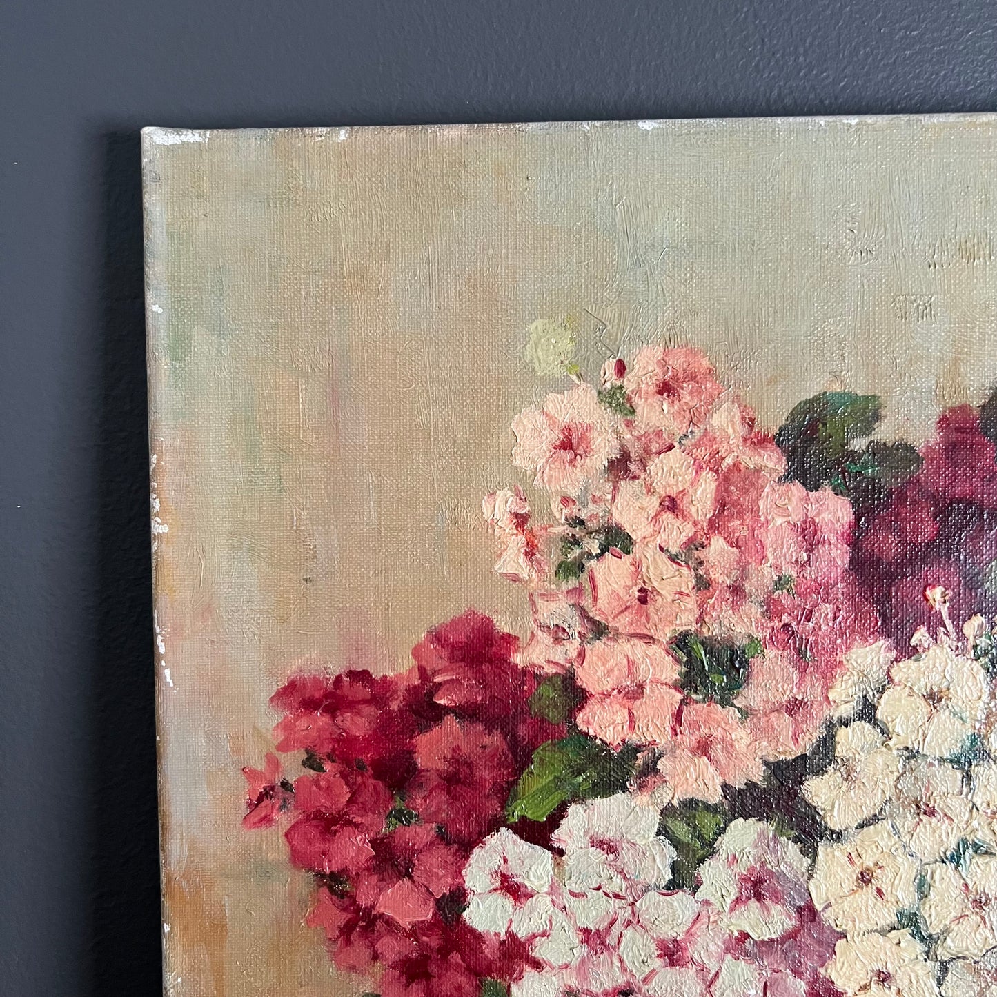 Vintage Oil Painting Still Life Phlox Flowers in Vase Dutch
