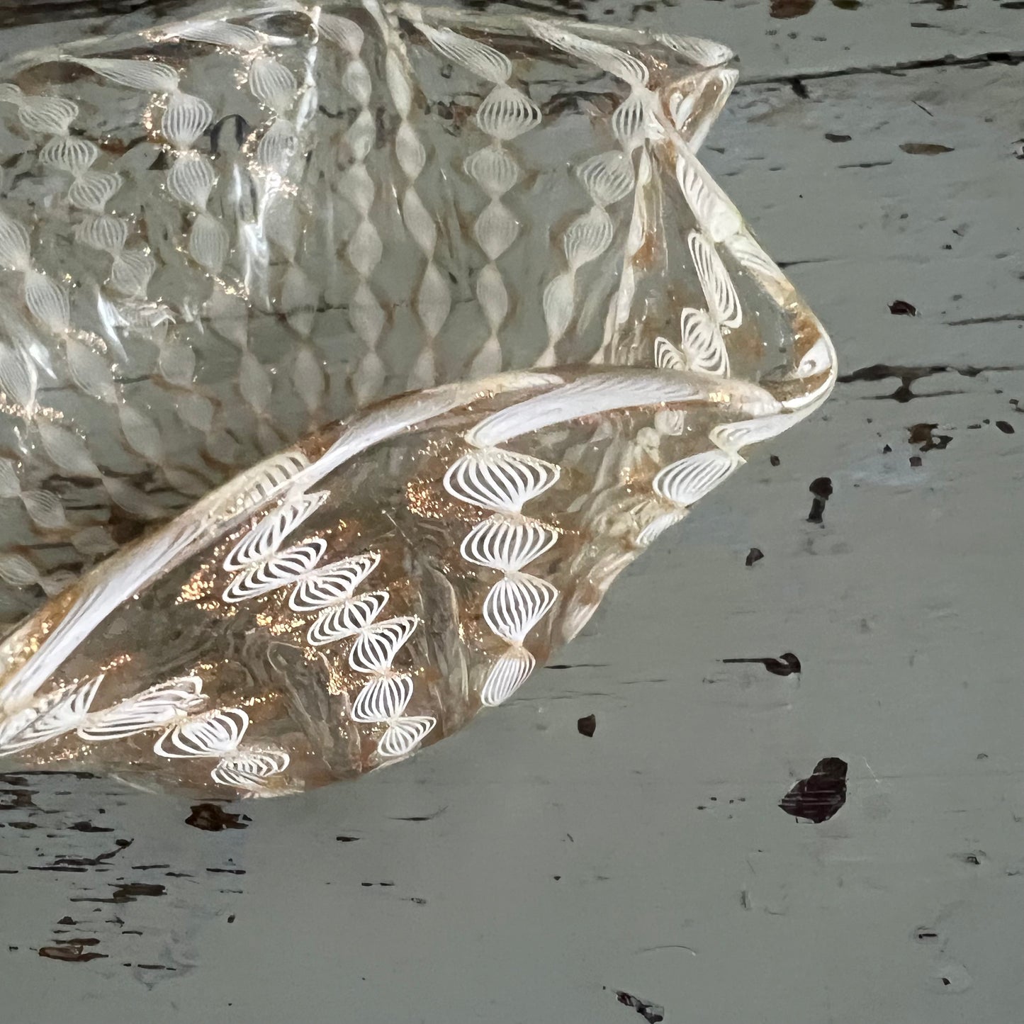 Vintage Gold & White Glass Bowl Murano c1960s