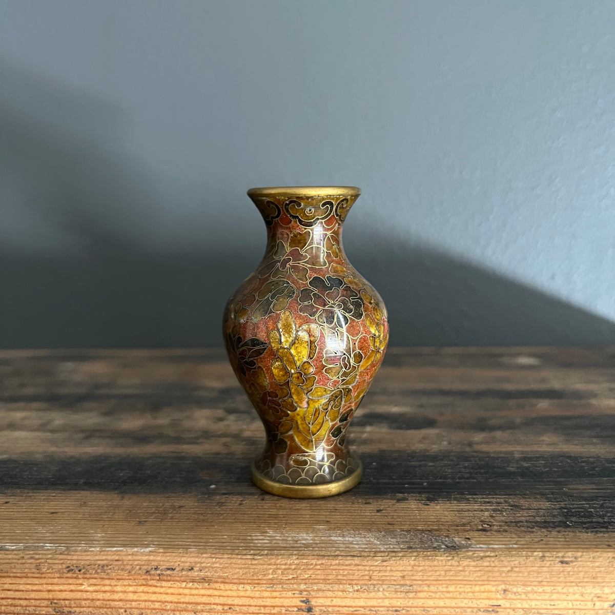 Vintage Small Cloisonné Vase Brown