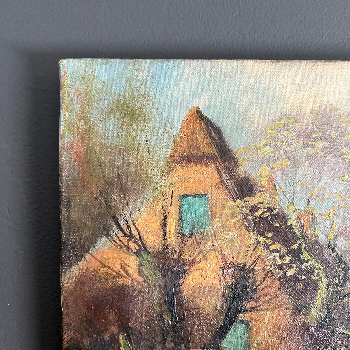 Vintage Original Oil Painting Landscape Farmhouse with Stream Dutch