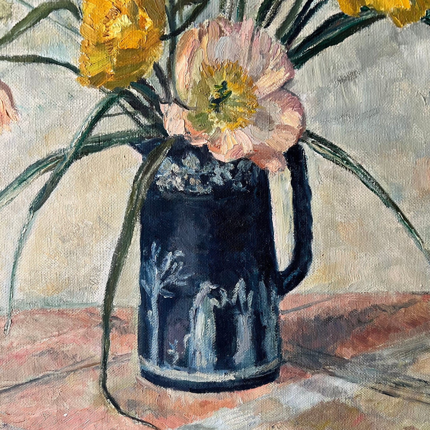Vintage Oil Painting Still Life Pretty Poppies in Jug