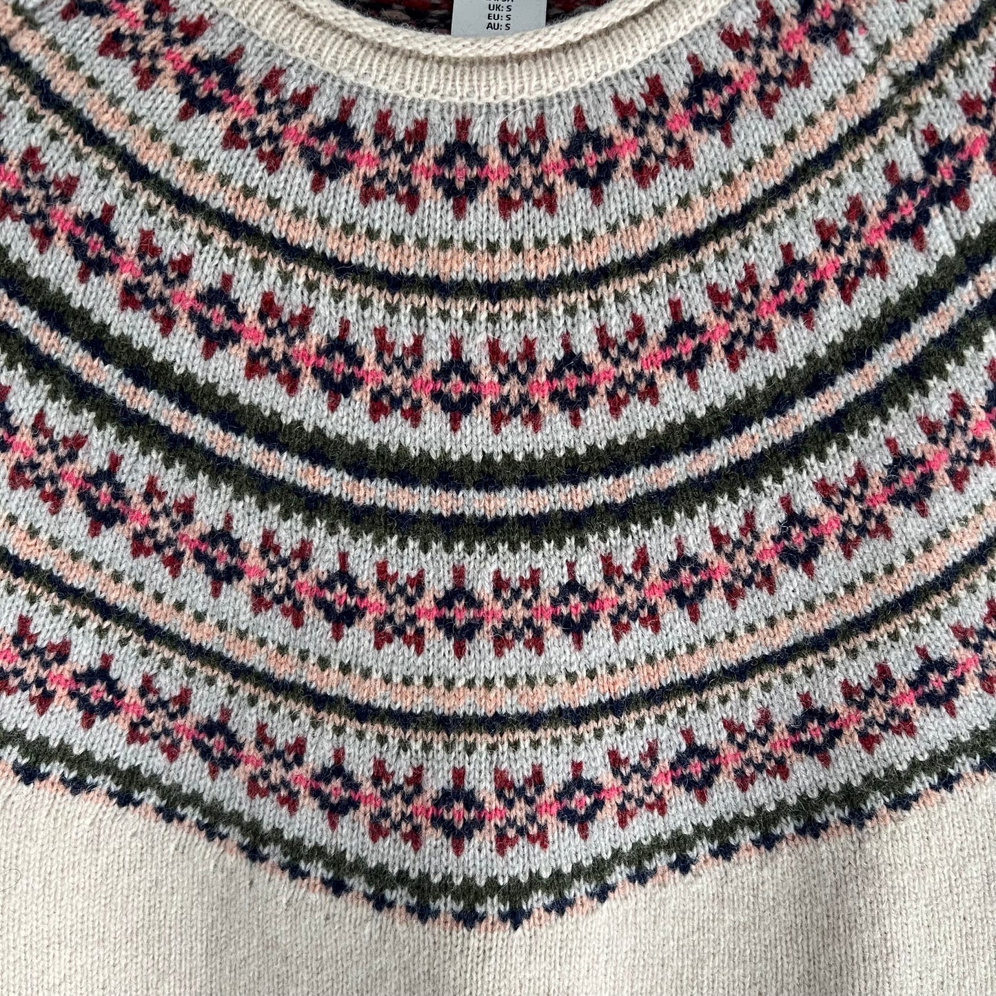 Fair Isle Style Wool Jumper Nougat & Colours S New