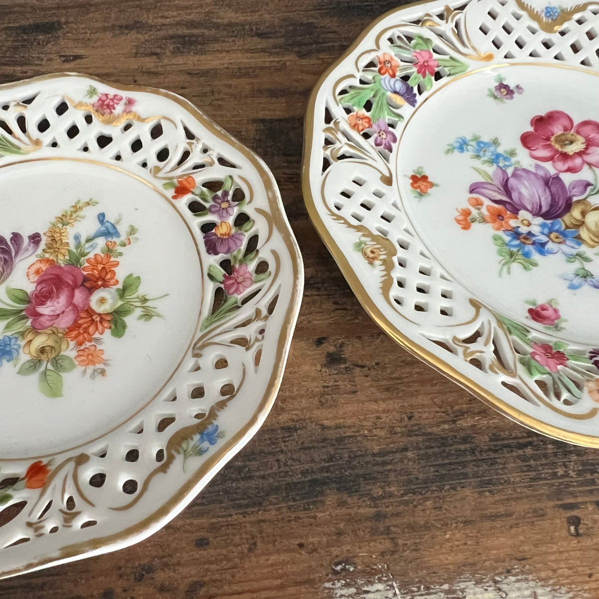 Vintage Hand Painted Porcelain Plates by Dresden Collection of 3