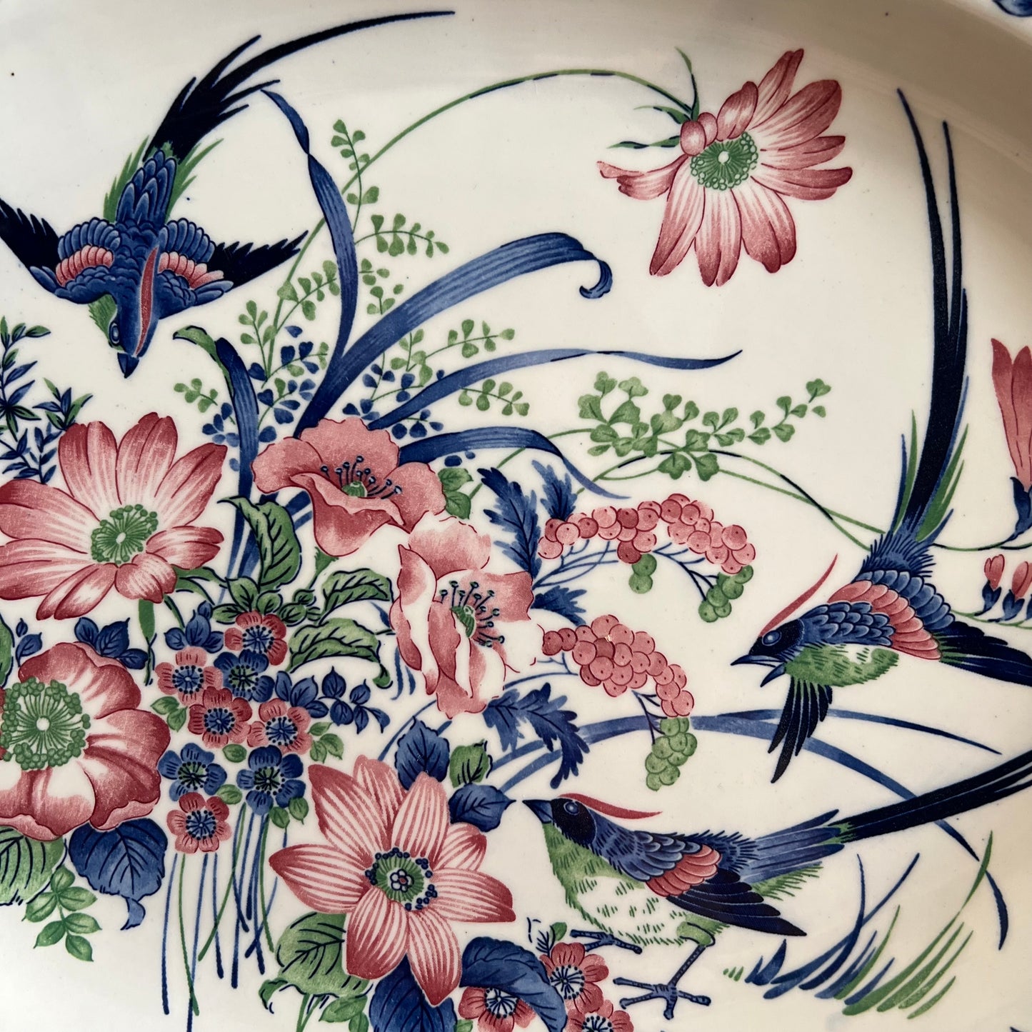 Gorgeous Vintage Large Platter Birds, Blooms & Fruits