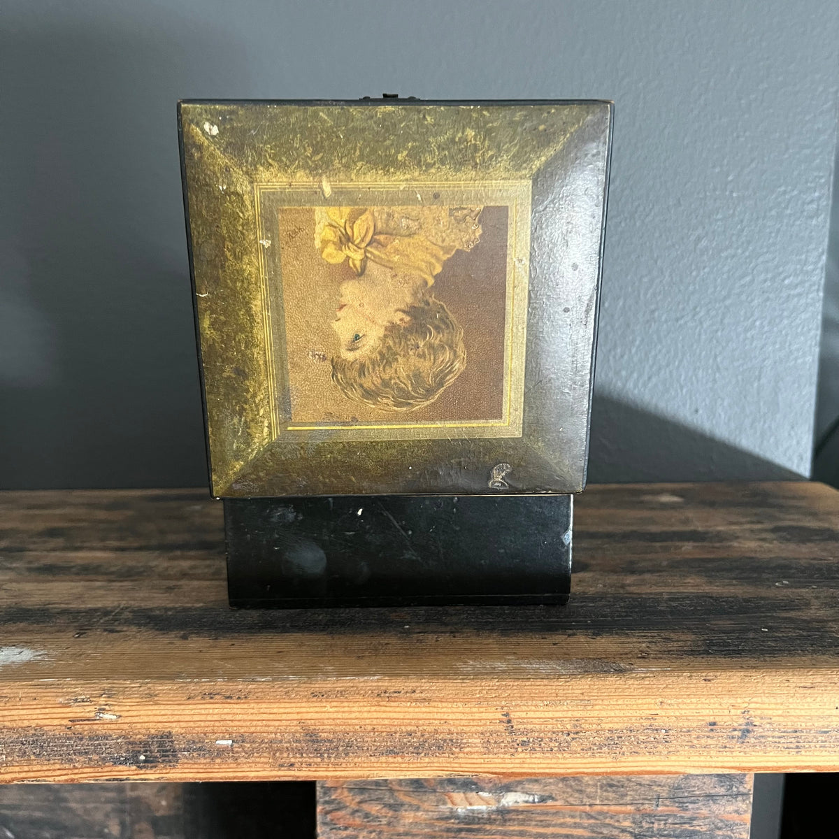 Antique Handmade Timber Box with Picture of Boy