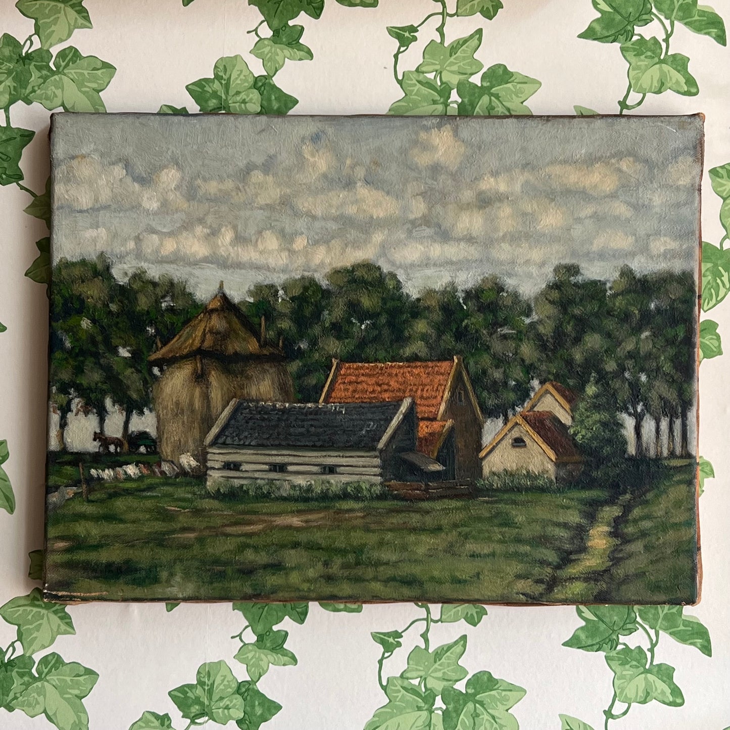 Vintage Oil Painting Dutch Landscape The Charming Farm