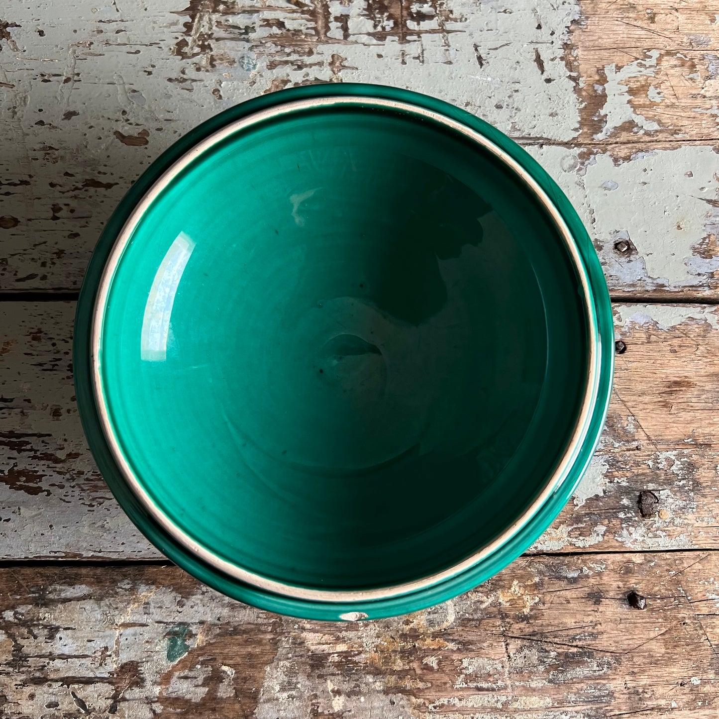 Vintage Majolica Green Covered Dish with Hand painted Lily of the Valley by Marie Louise Germany