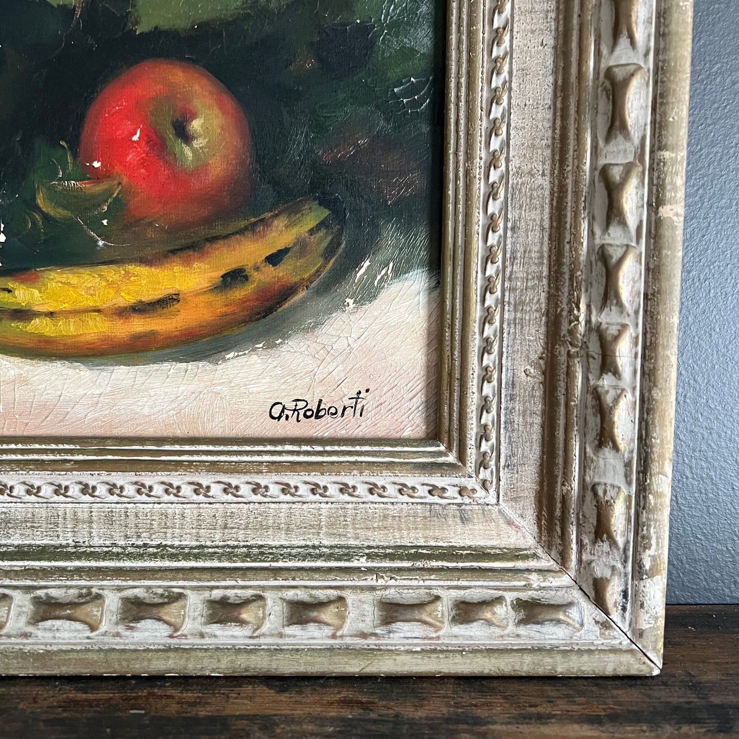 Vintage Oil Painting Still Life Fruit Bowl Italy
