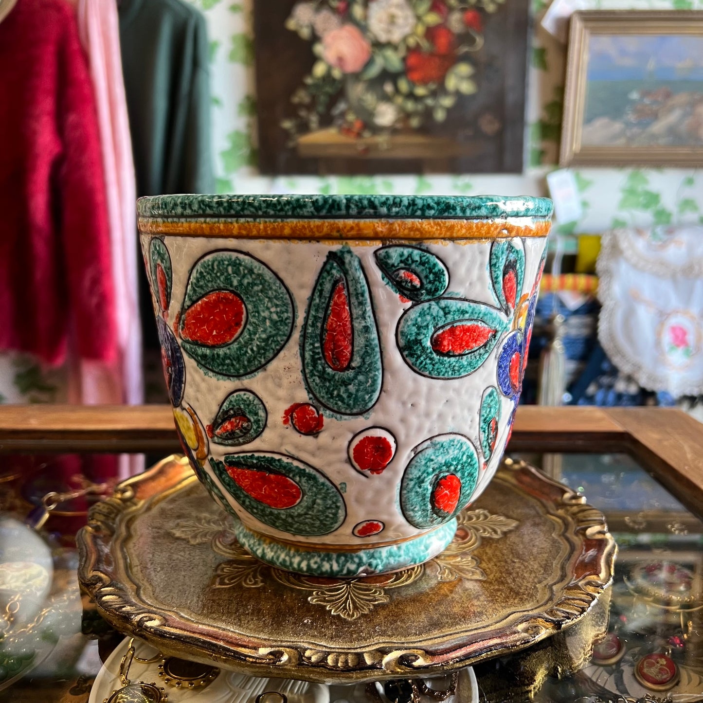 Vintage Retro Speckled Glaze Planter Pot Pottery Italy