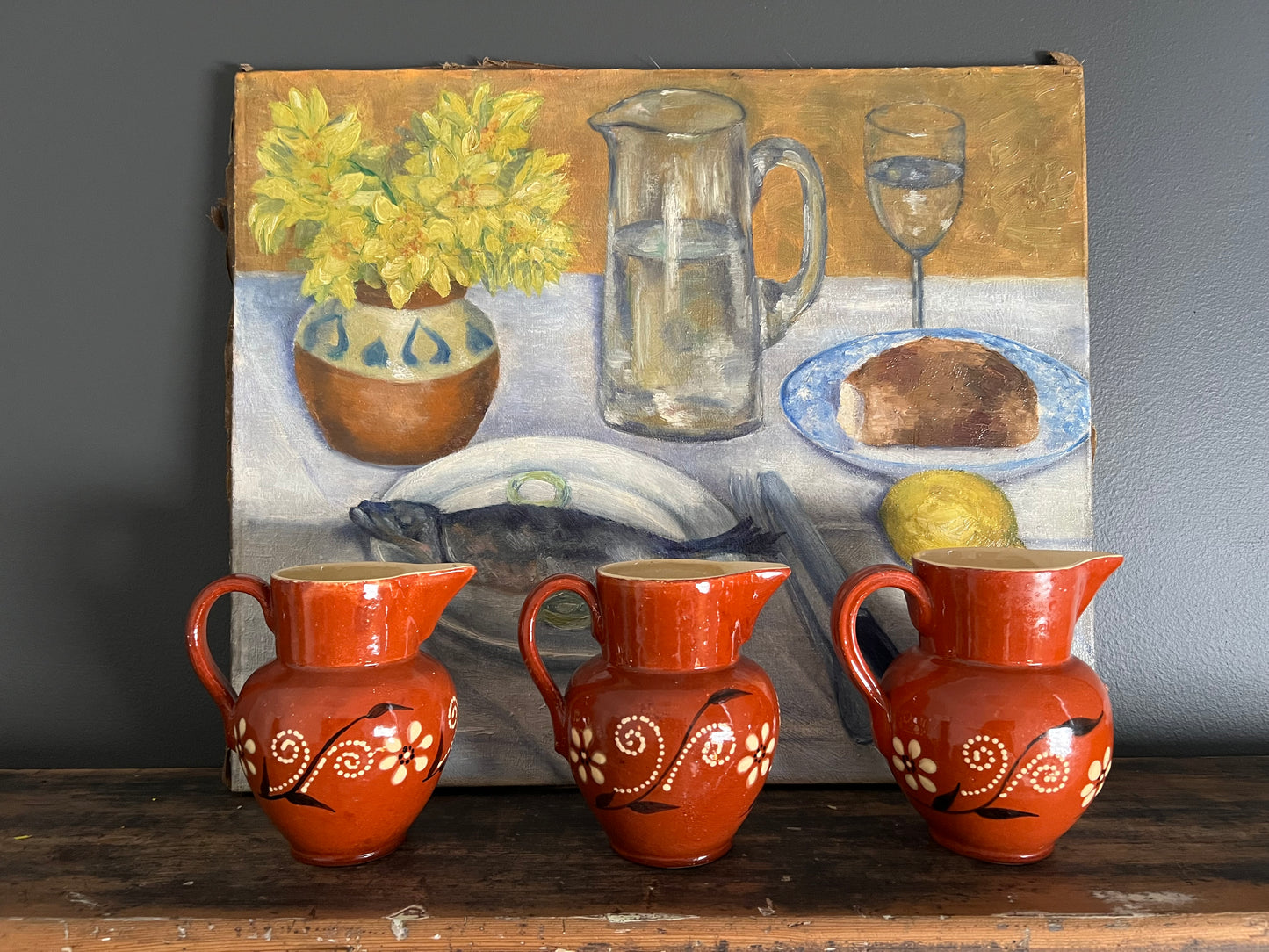 Vintage Hand Painted Pottery Jug Pitcher European #2