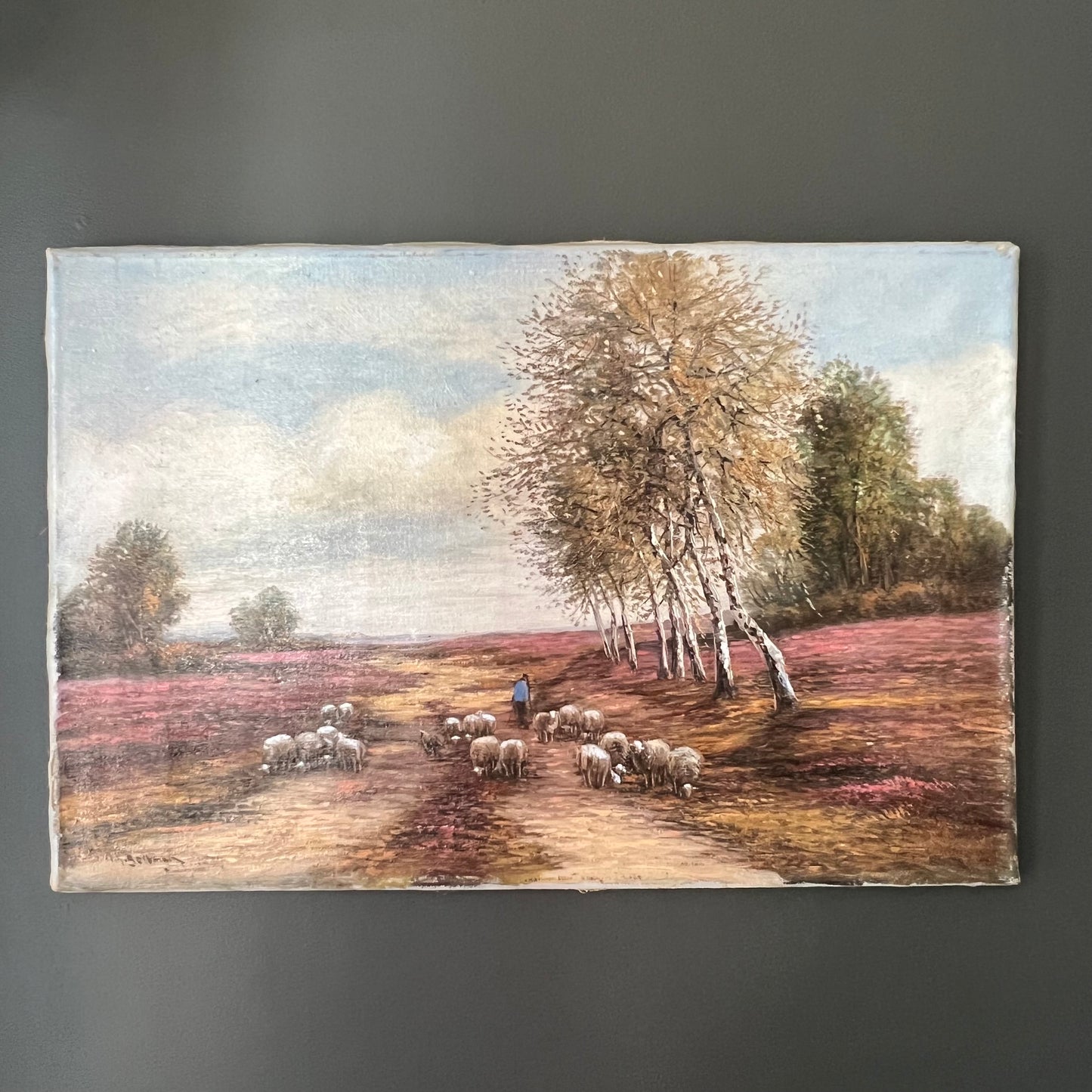Vintage Oil Painting Landscape The Peaceful Sheep