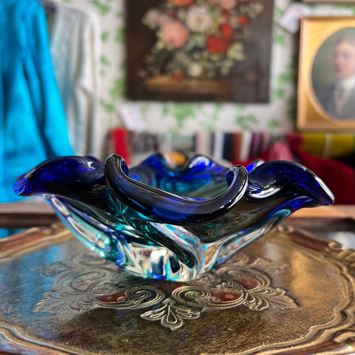 Vintage Art Glass Hues of Blue Bowl