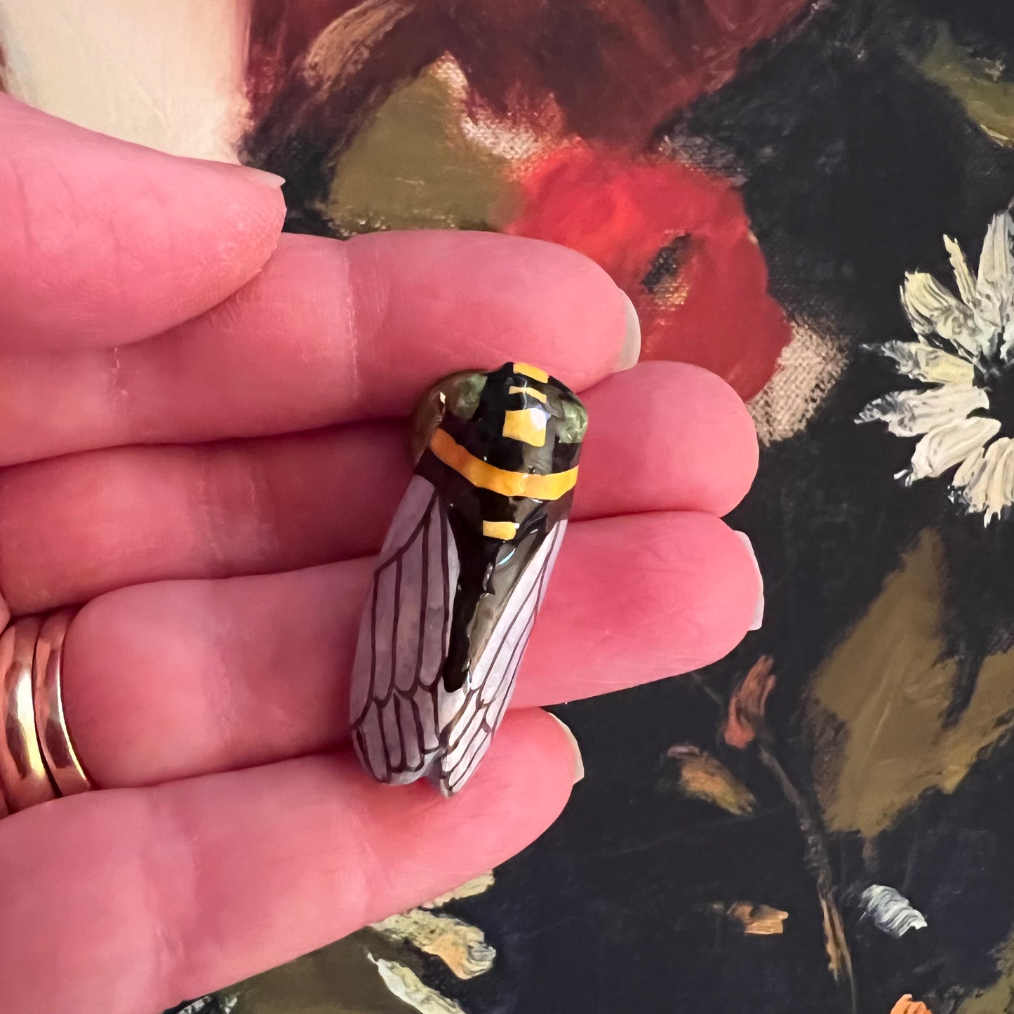 Hand Painted Cicada Pin Brooch France
