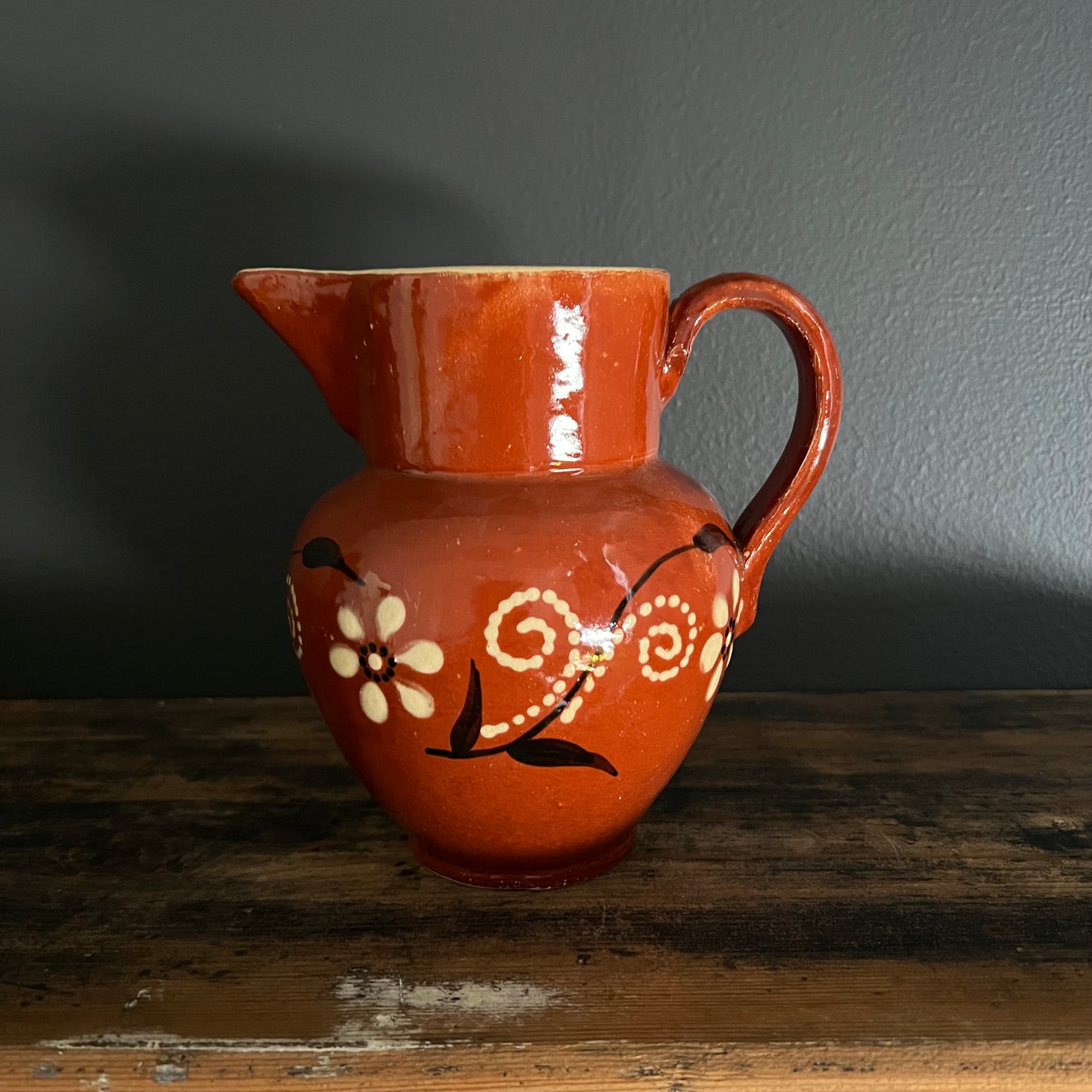 Vintage Hand Painted Pottery Jug Pitcher European #1