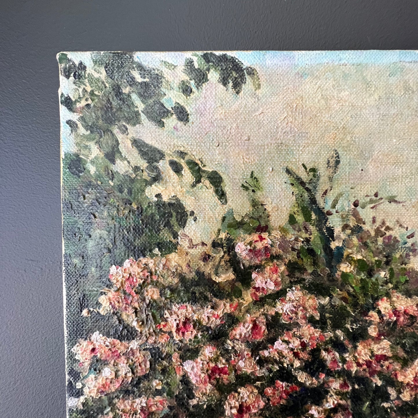 Vintage Oil Painting French Landscape The Pink Blossom Tree