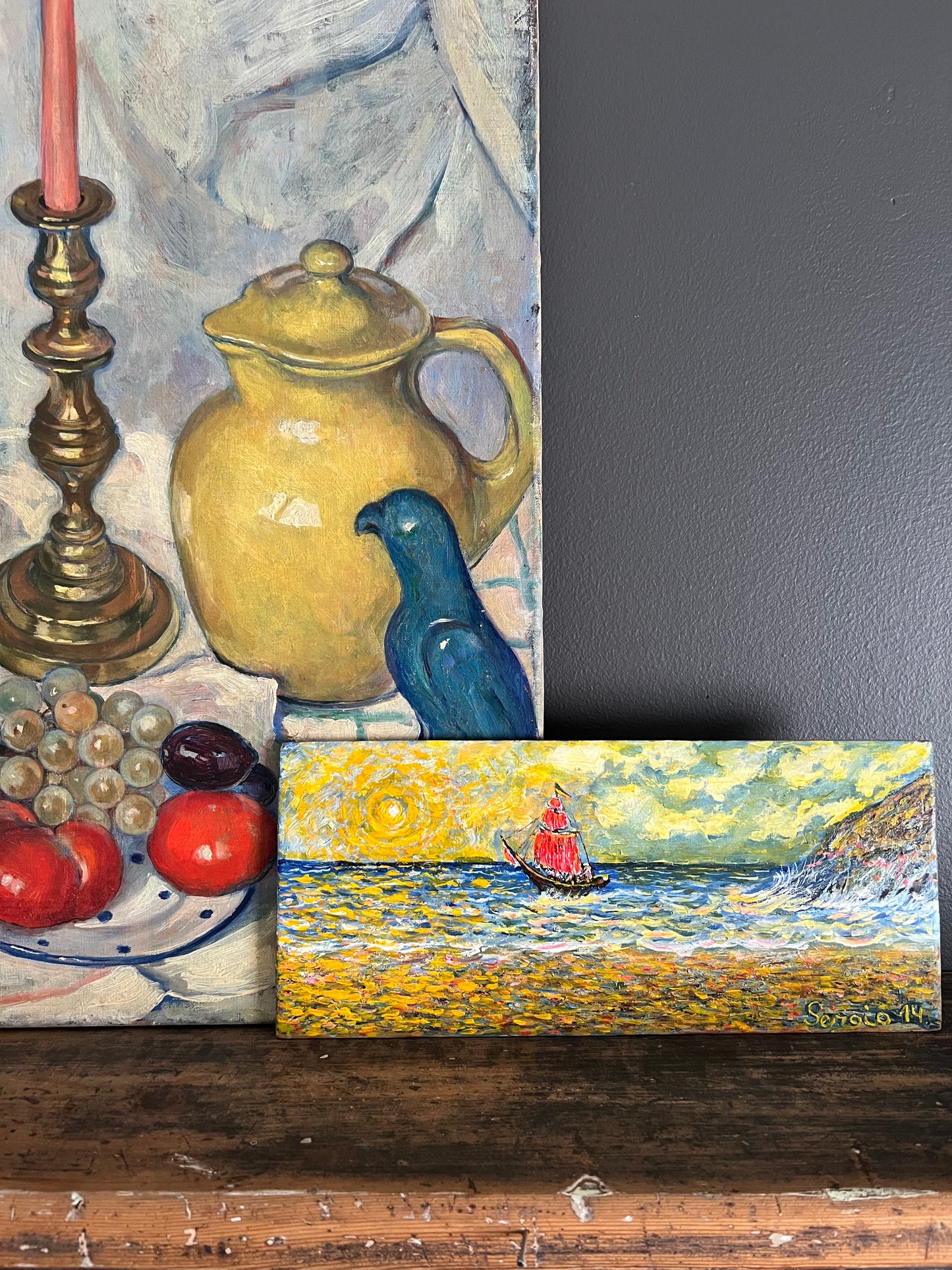 Vintage Painting Impressionist Seascape Sailboat in the Sunshine