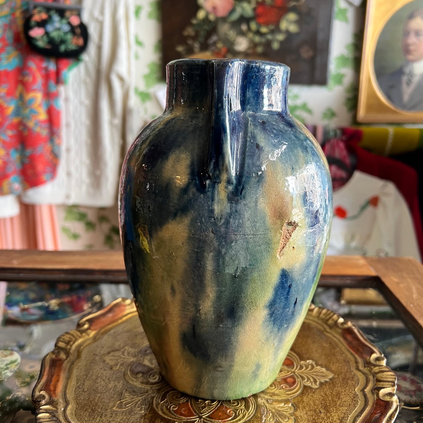 Fabulous Vintage Studio Pottery Vase with Handles Belgium 1930s