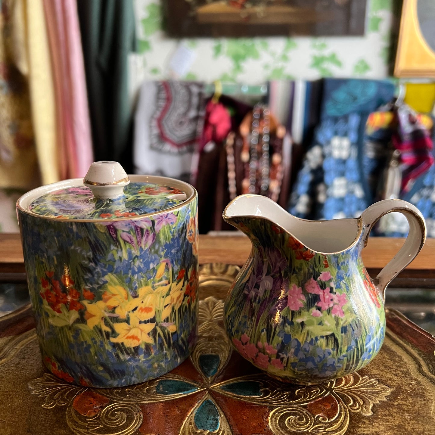 Rare 1920s ‘Mayflower’ Floral Pattern Sugar & Creamer Royal Staffordshire Pottery