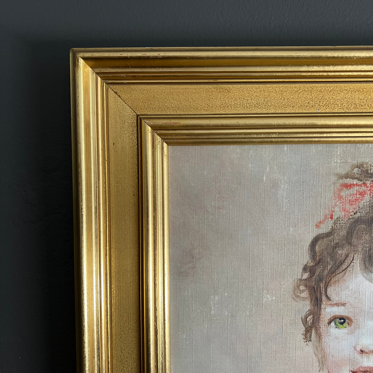 Vintage Original Painting Portrait Girl with her Pierrot Doll
