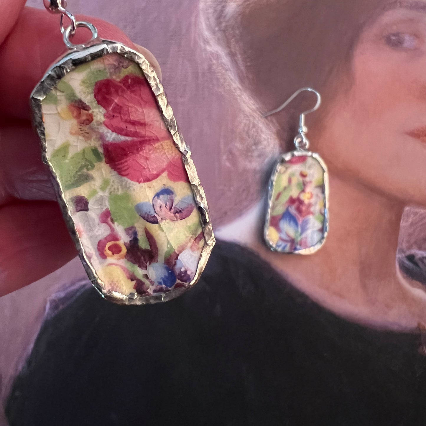 Vintage China Earrings Pretty Floral by Winton