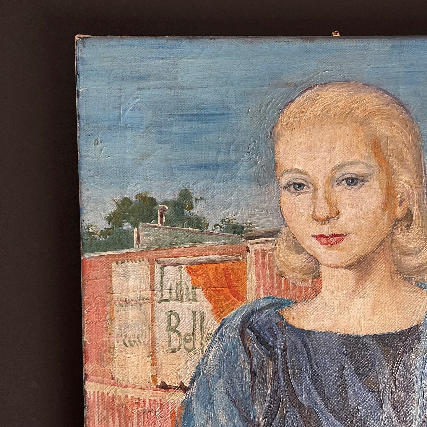 Vintage Oil Painting Portrait Girl in Blue