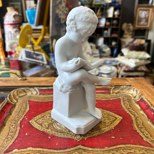 Vintage Parian Ware Seated Child Reading Statue Made in France