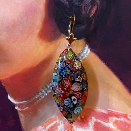 Vintage Colourful Millefiori Glass Drop Earrings