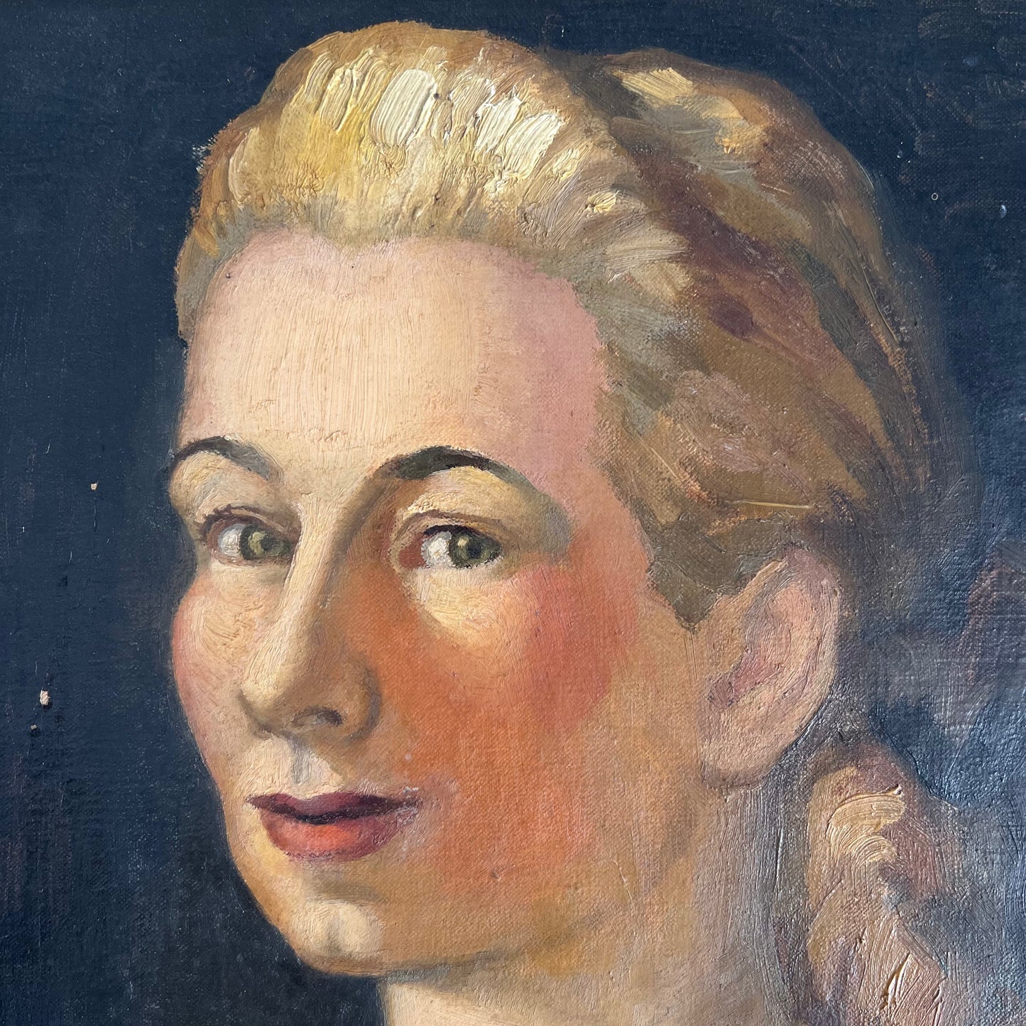 Antique Oil Painting Portrait Lady with a Lace Collar 1800s