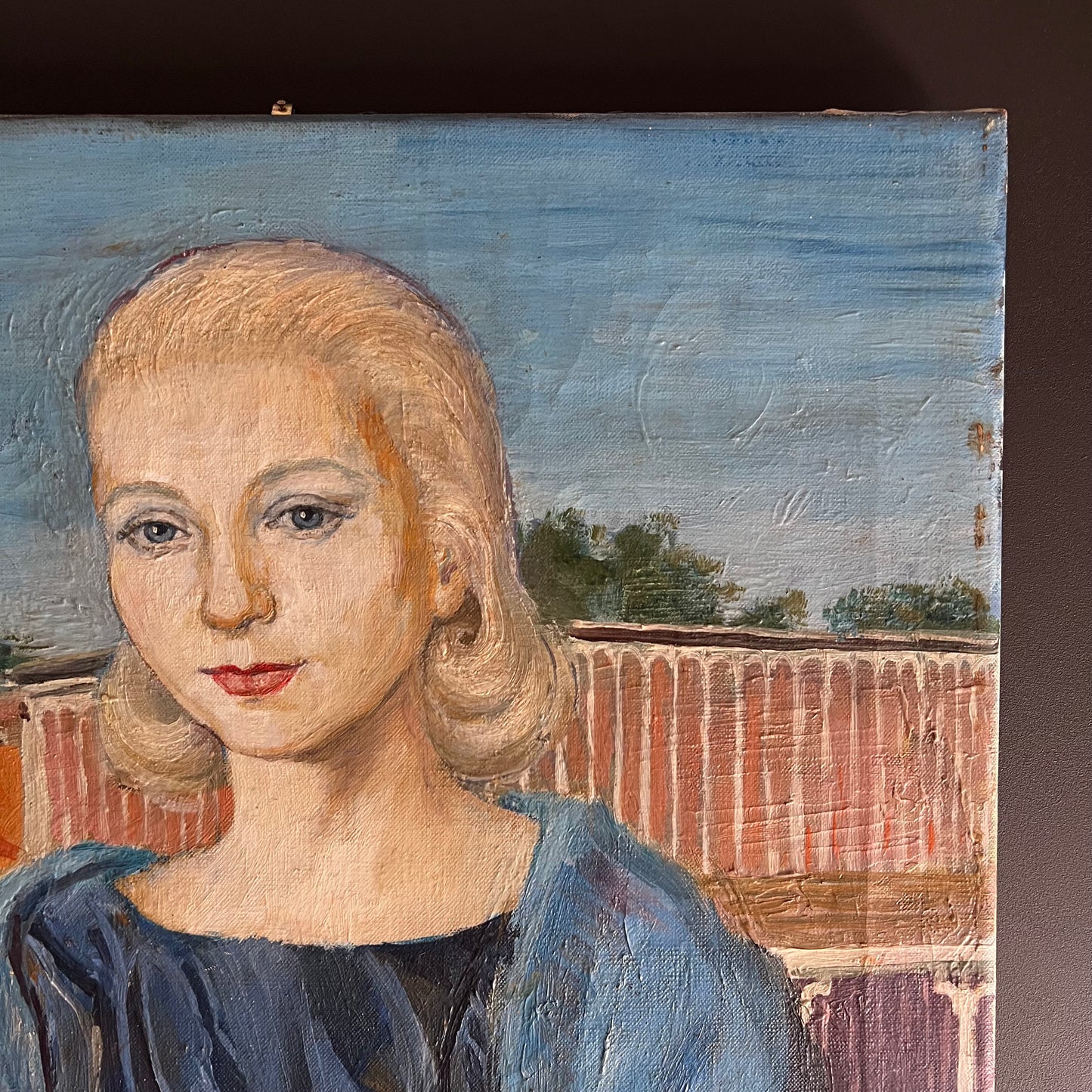 Vintage Oil Painting Portrait Girl in Blue