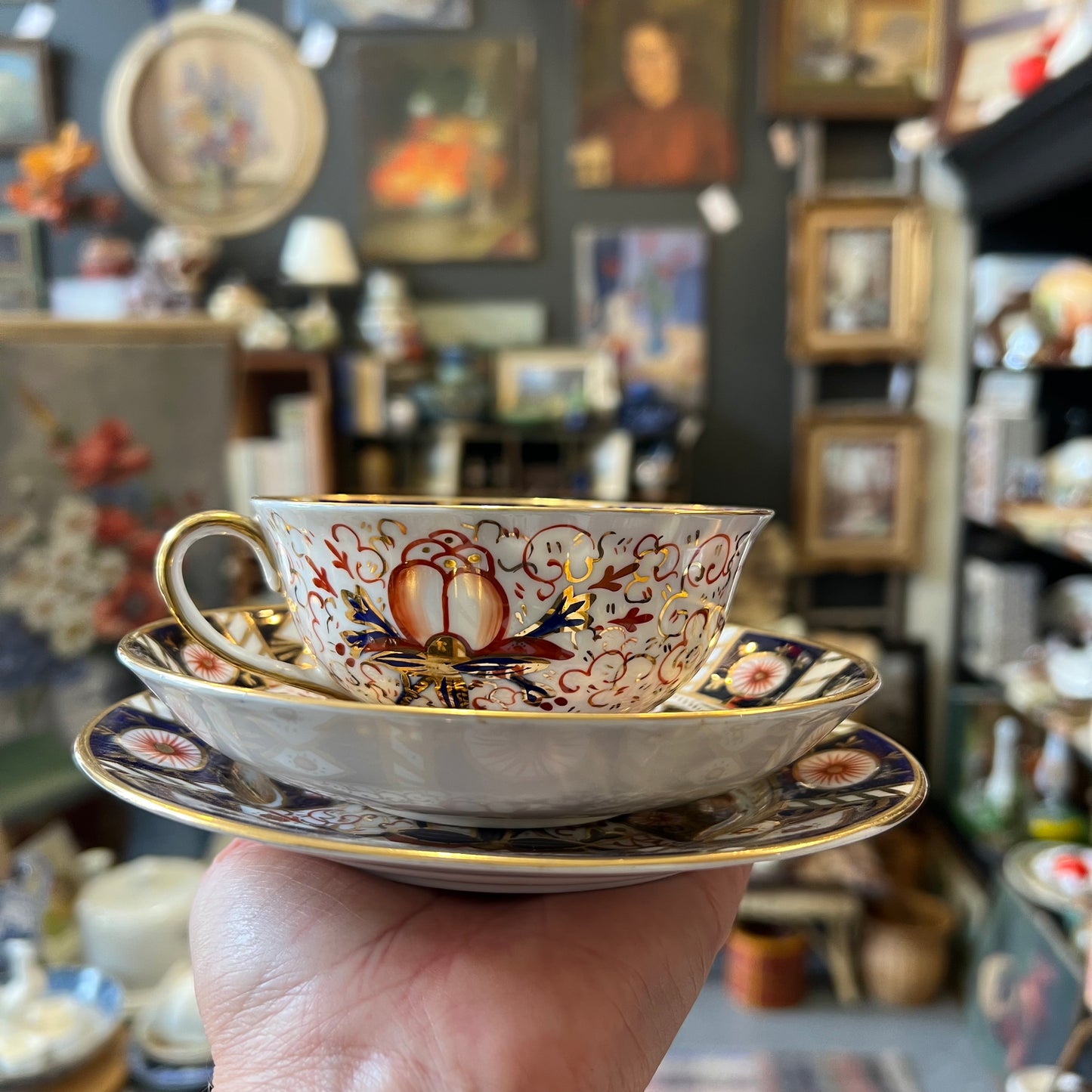 Antique Imari Pattern Cup, Saucer and Plate Made by Birks, Rawlins & Co circa 1900s