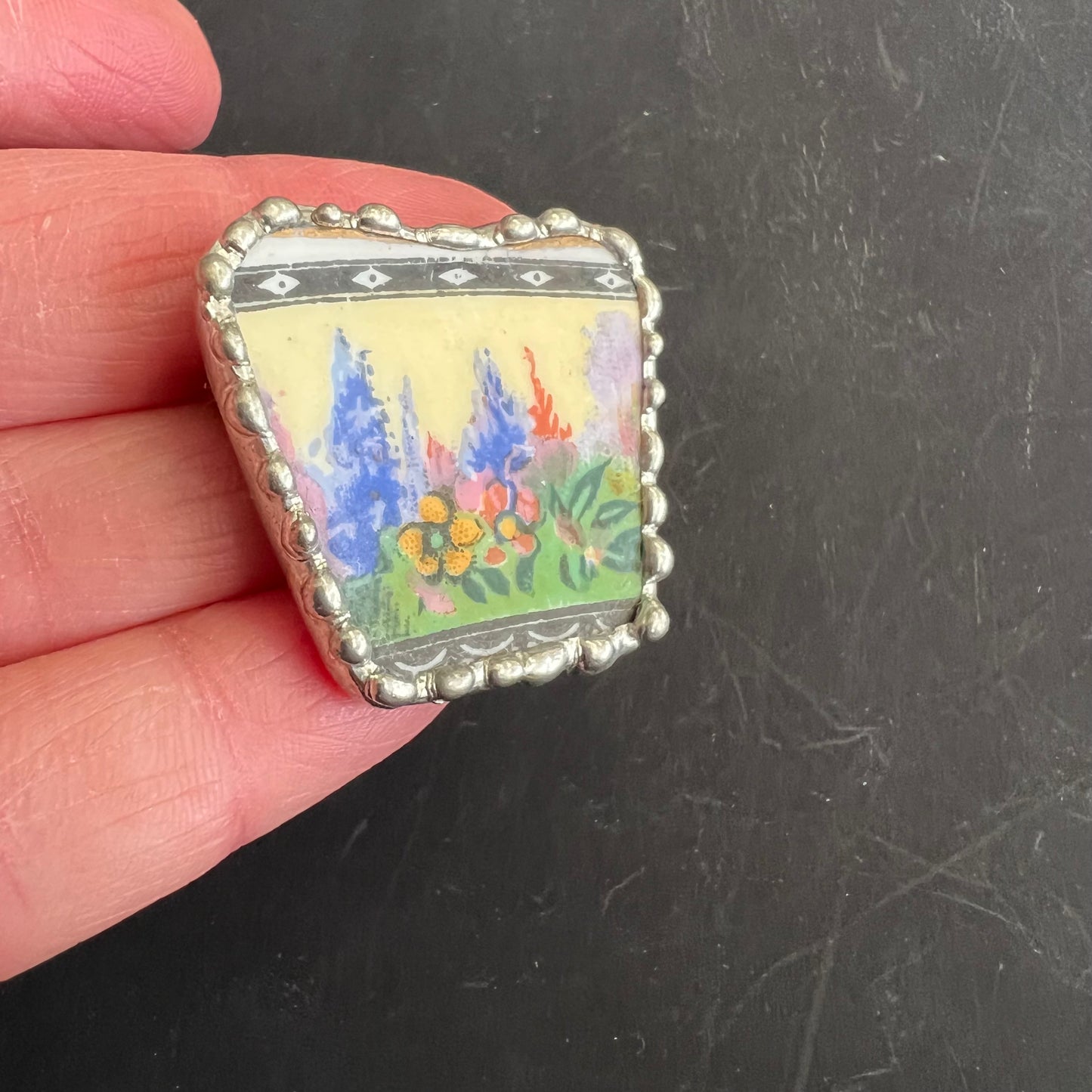 Vintage Piece of China Brooch Springtime Blooms