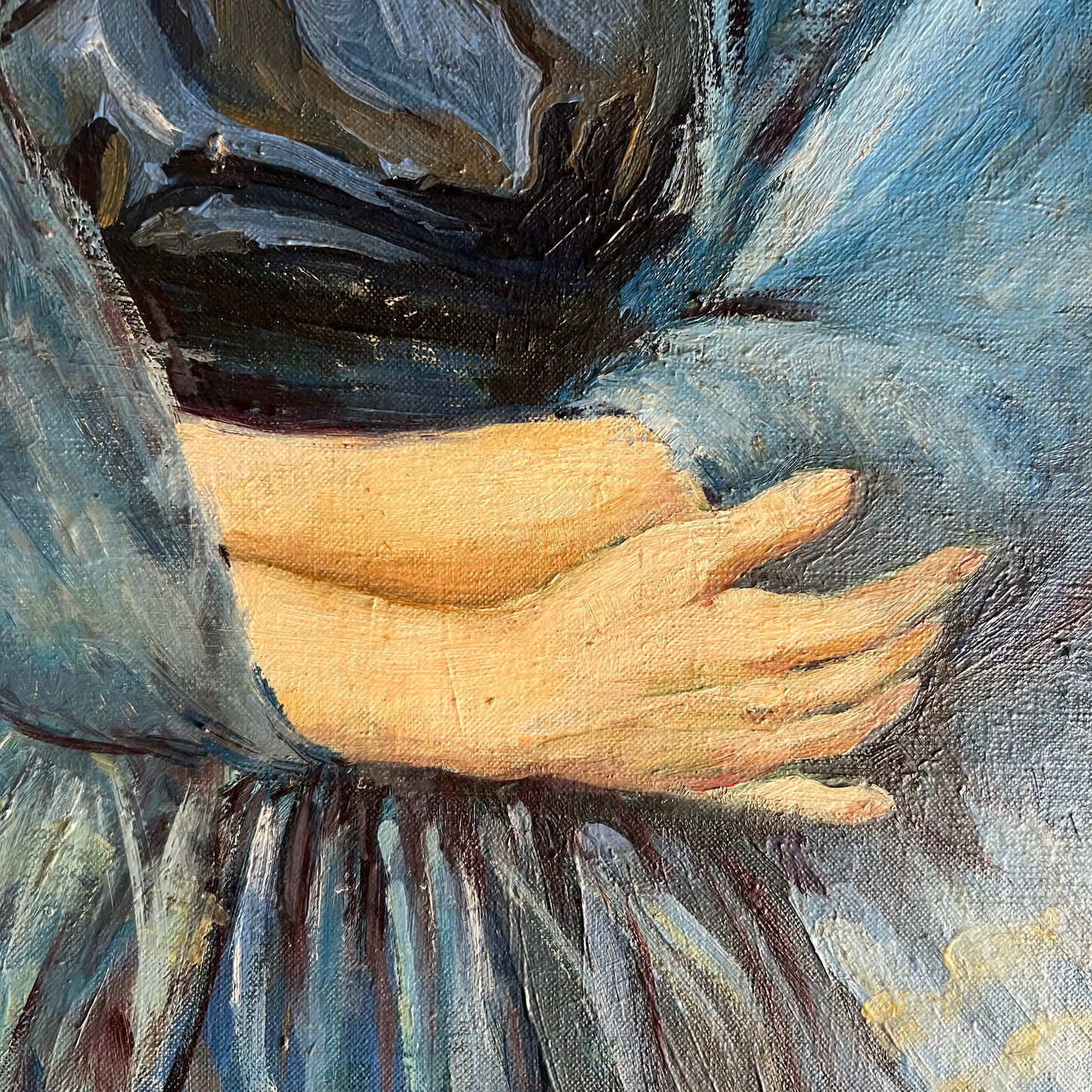Vintage Oil Painting Portrait Girl in Blue