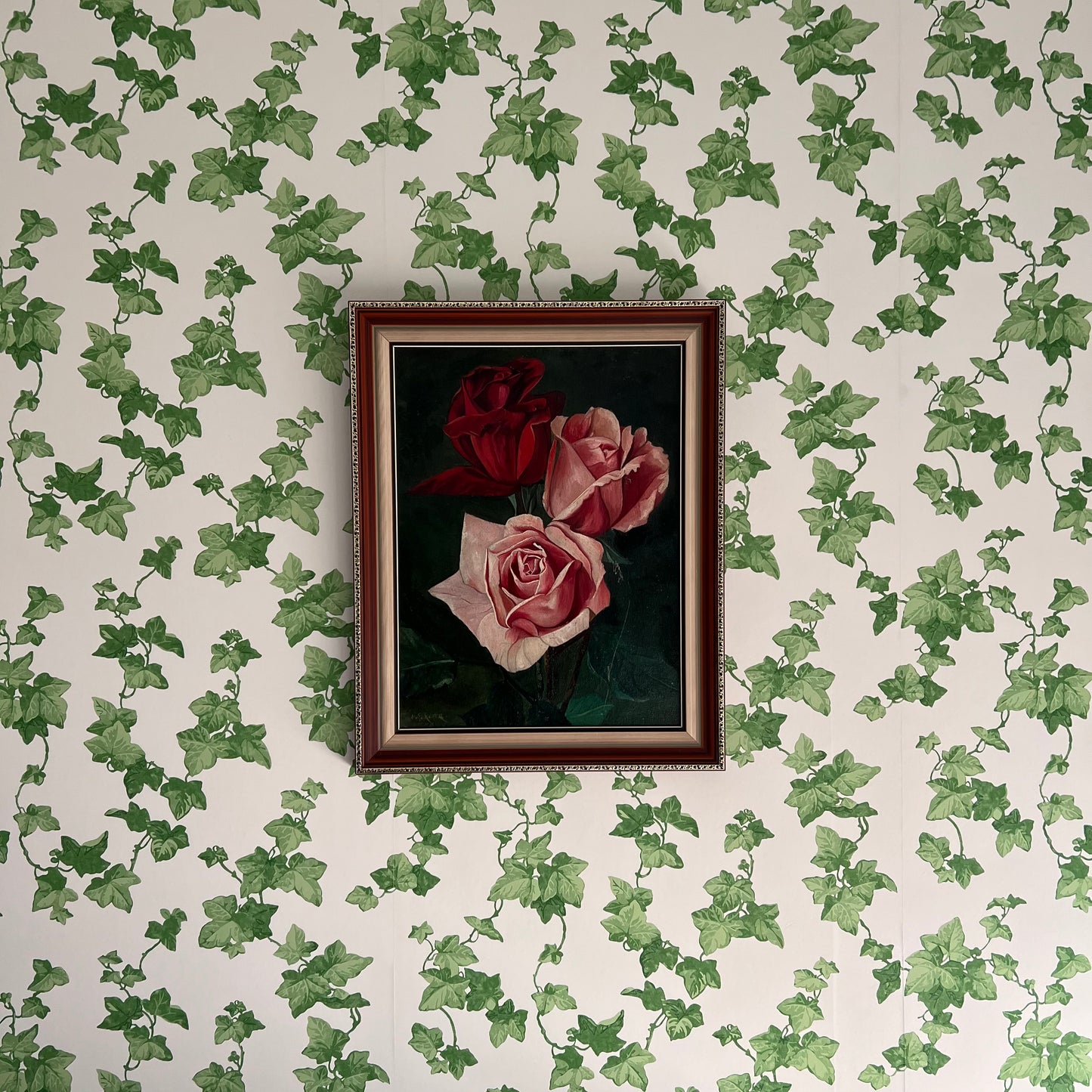 Vintage Oil Painting Still Life Trio of Roses