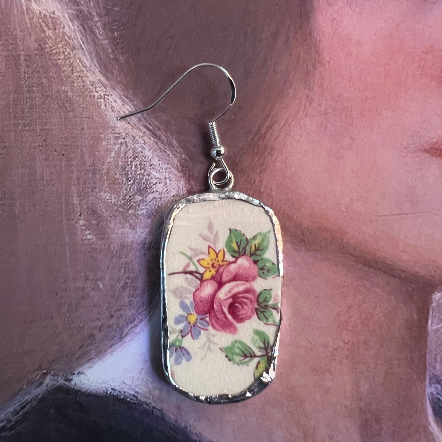 Vintage China Earrings Old Fashioned Blooms