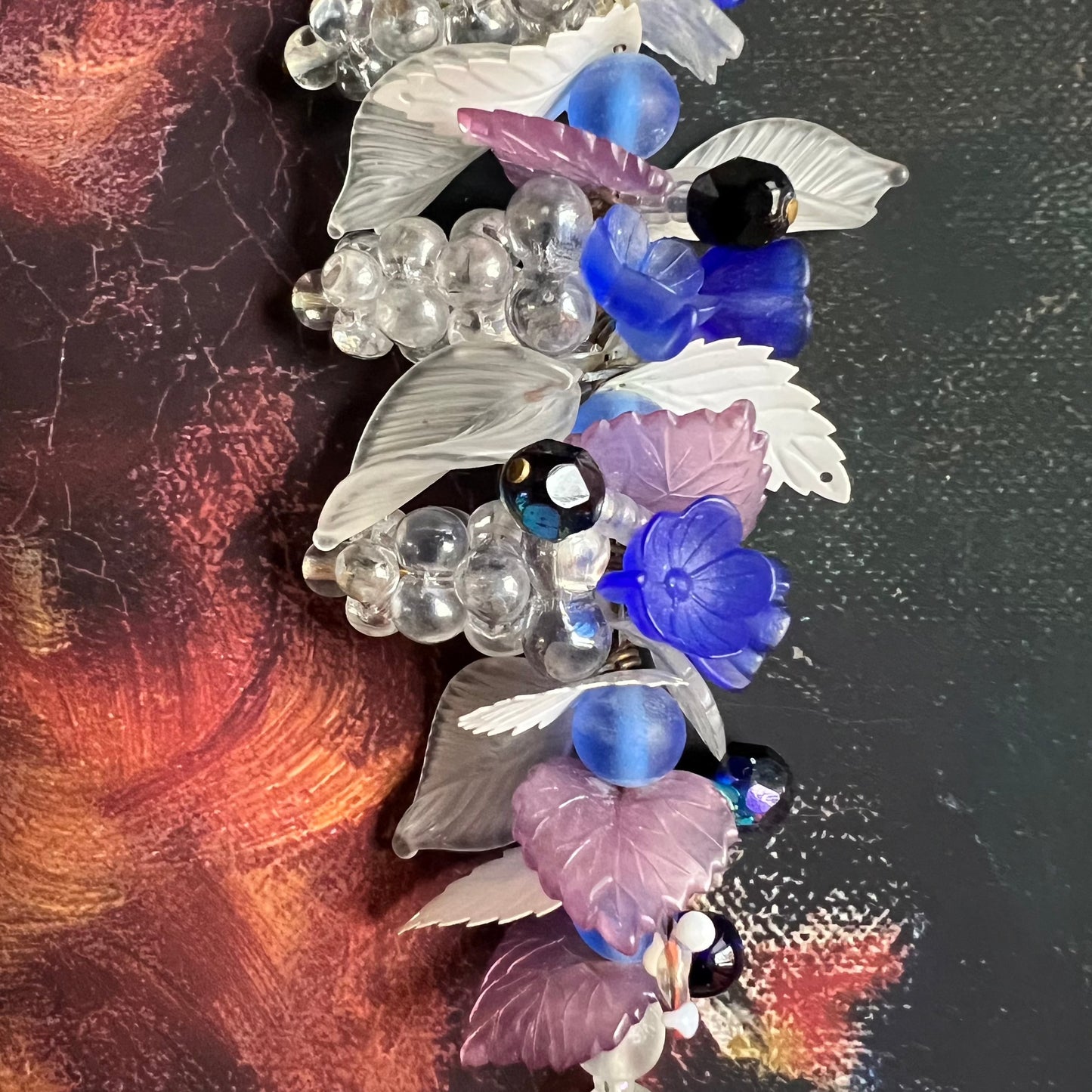 Vintage 1950s Glass Beads, Flowers & Grape Bunches with Lucite Leaves