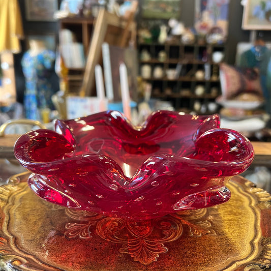 Vintage Retro Red Murano Art Glass Bowl Dish Italy