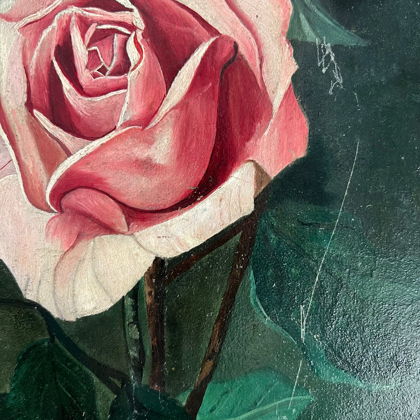 Vintage Oil Painting Still Life Trio of Roses