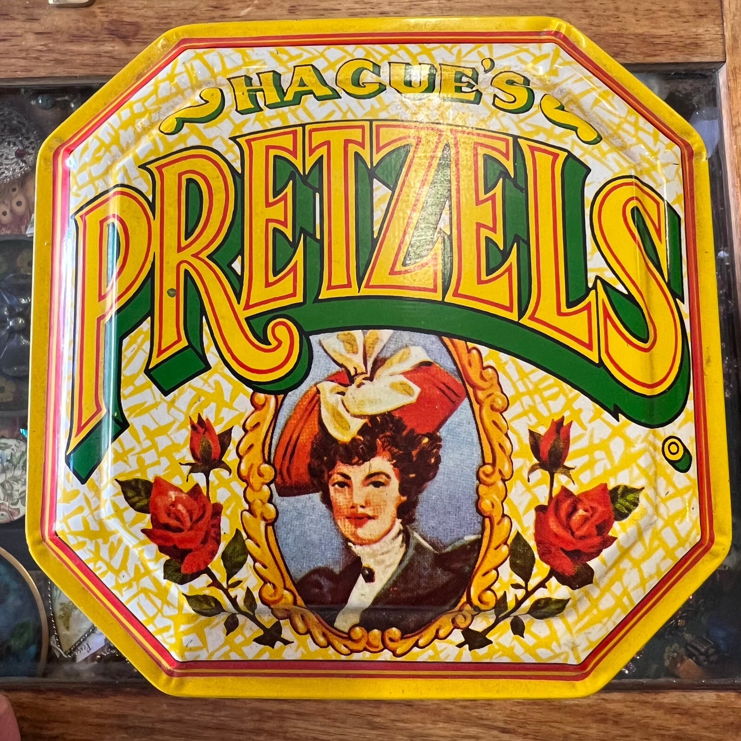 Vintage Advertising Tin Set~ Carmichael’s Chips, Hague’s Pretzels, Radford’s Nuts