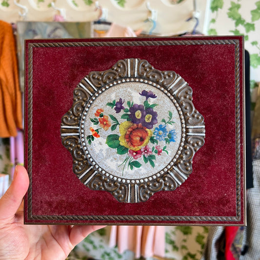 Vintage Red Velour Tin with Blooms