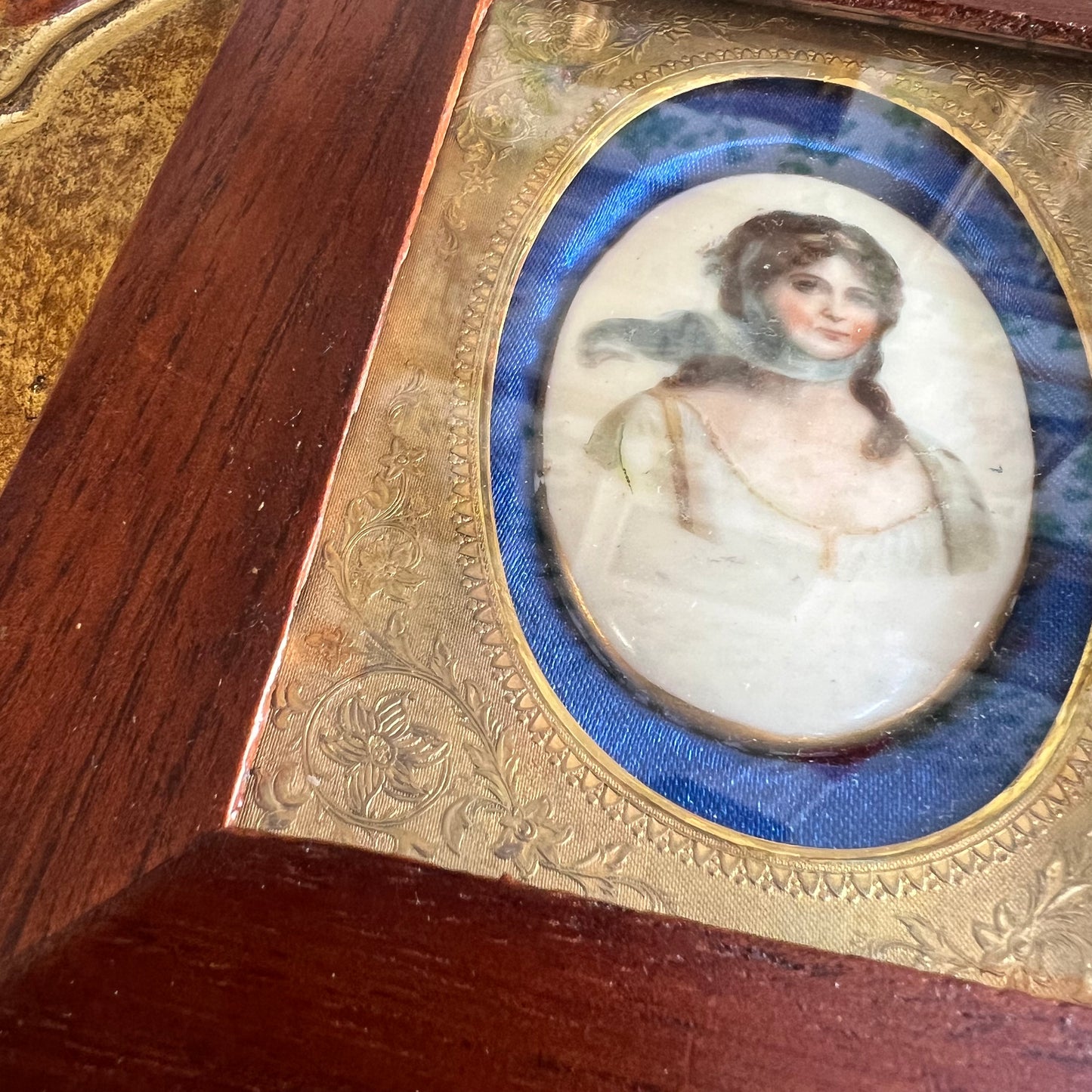 Beautiful Antique Hand Painted Portrait of a Lady with Scarf