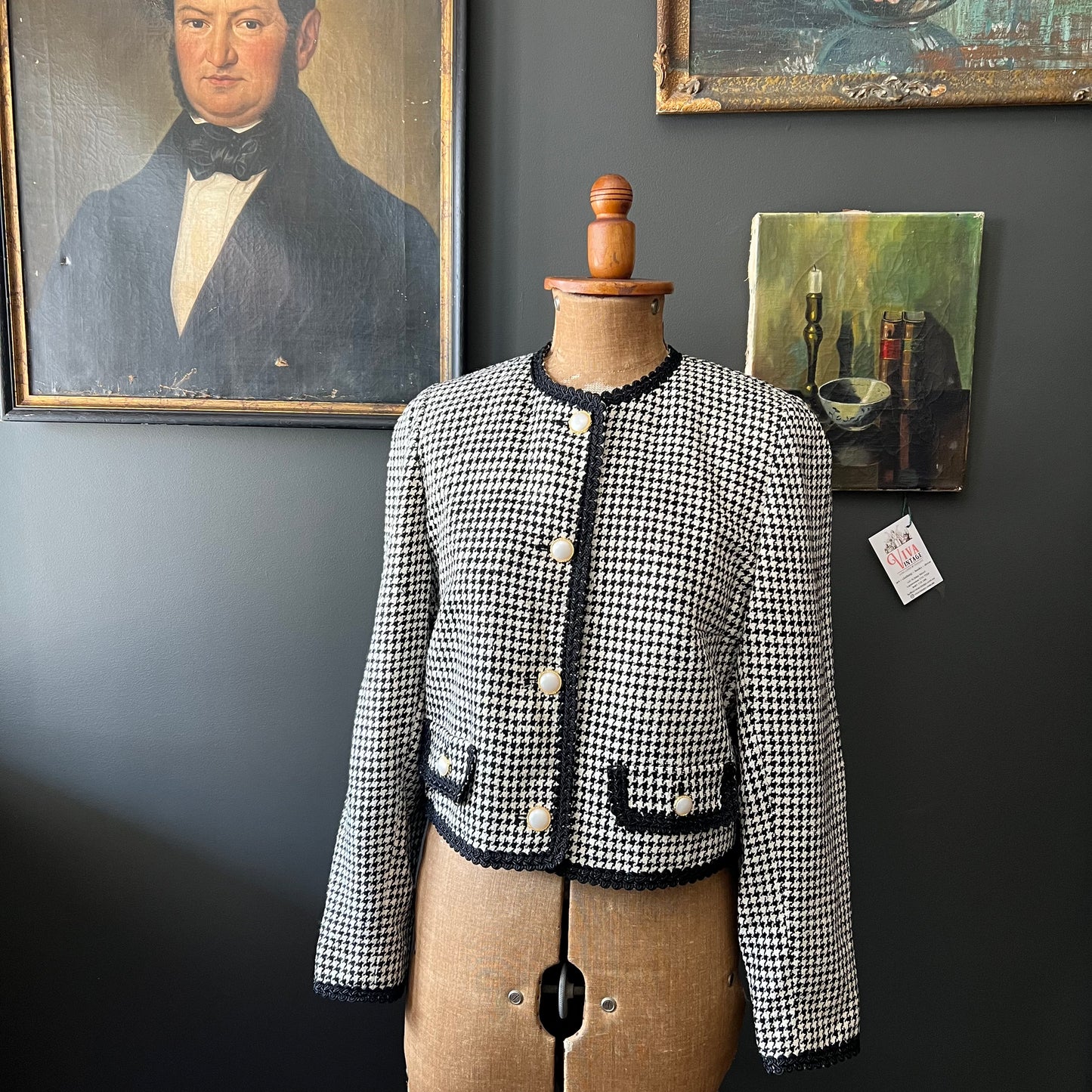 Vintage Silk Houndstooth Fletcher Jones Jacket sz 12
