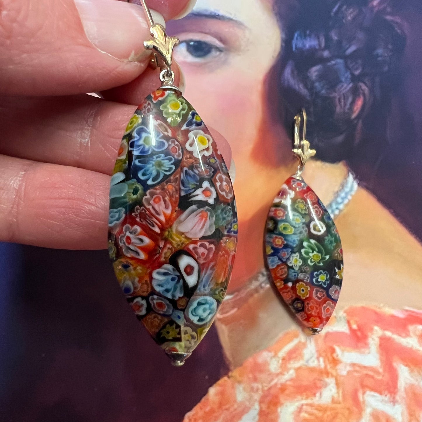 Vintage Colourful Millefiori Glass Drop Earrings