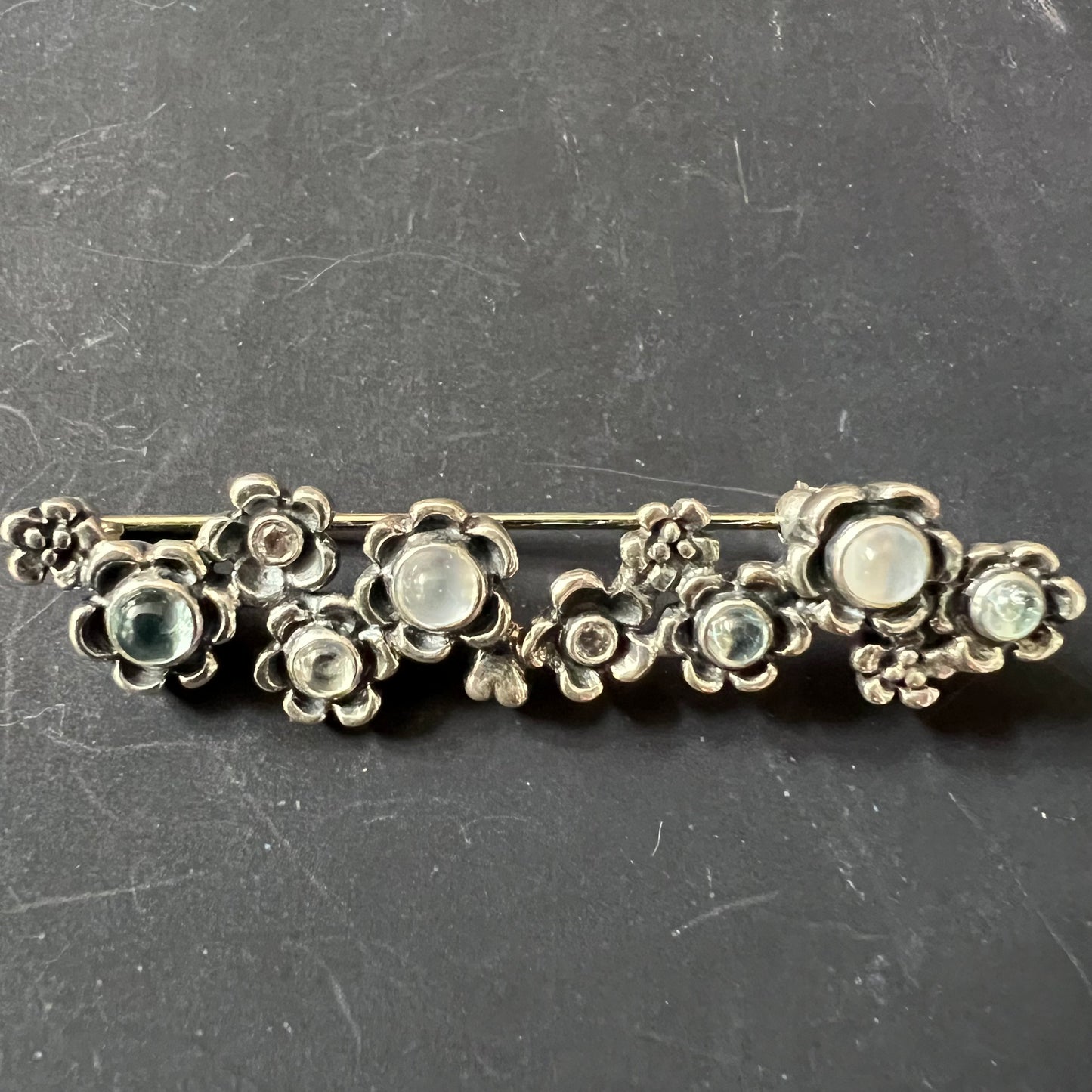 RARE Genuine Pandora Moonstone and Zirconia Flower Brooch in Box