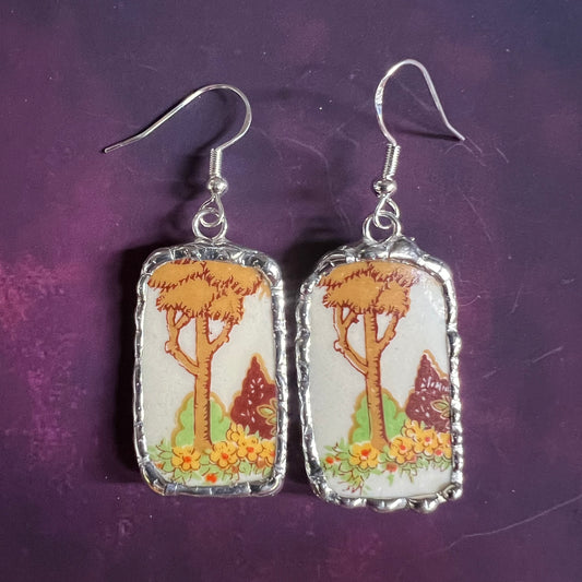 Vintage China Earrings Trees Royal Crown Staffordshire