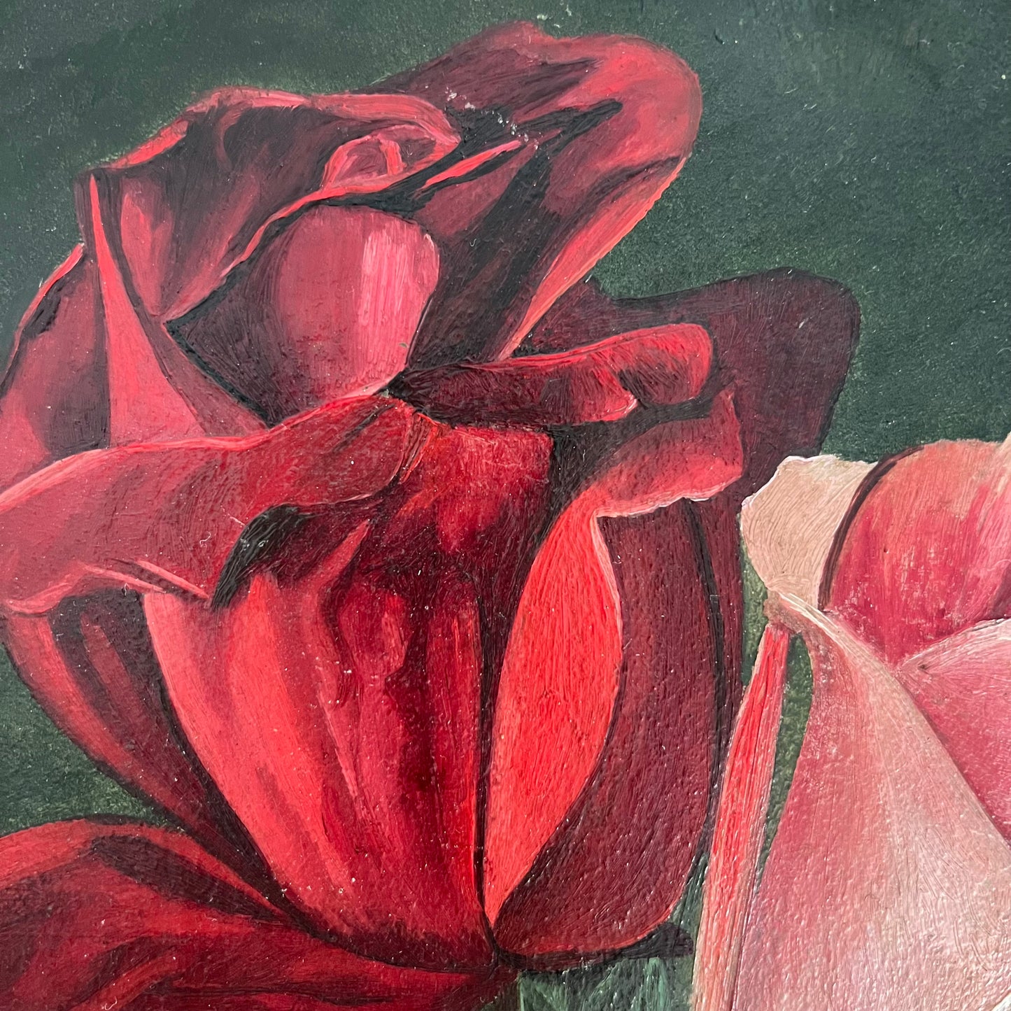 Vintage Oil Painting Still Life Trio of Roses