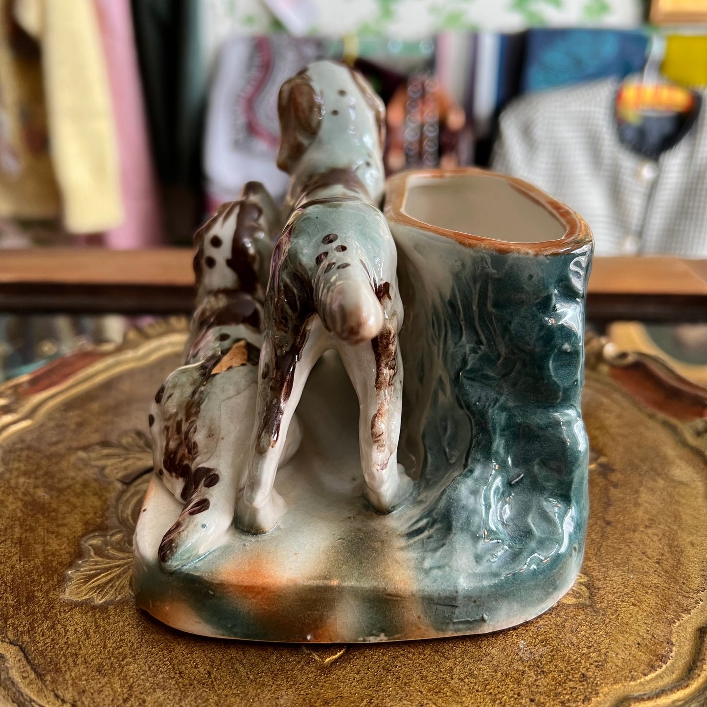 Vintage Pottery Dog Duo Vase