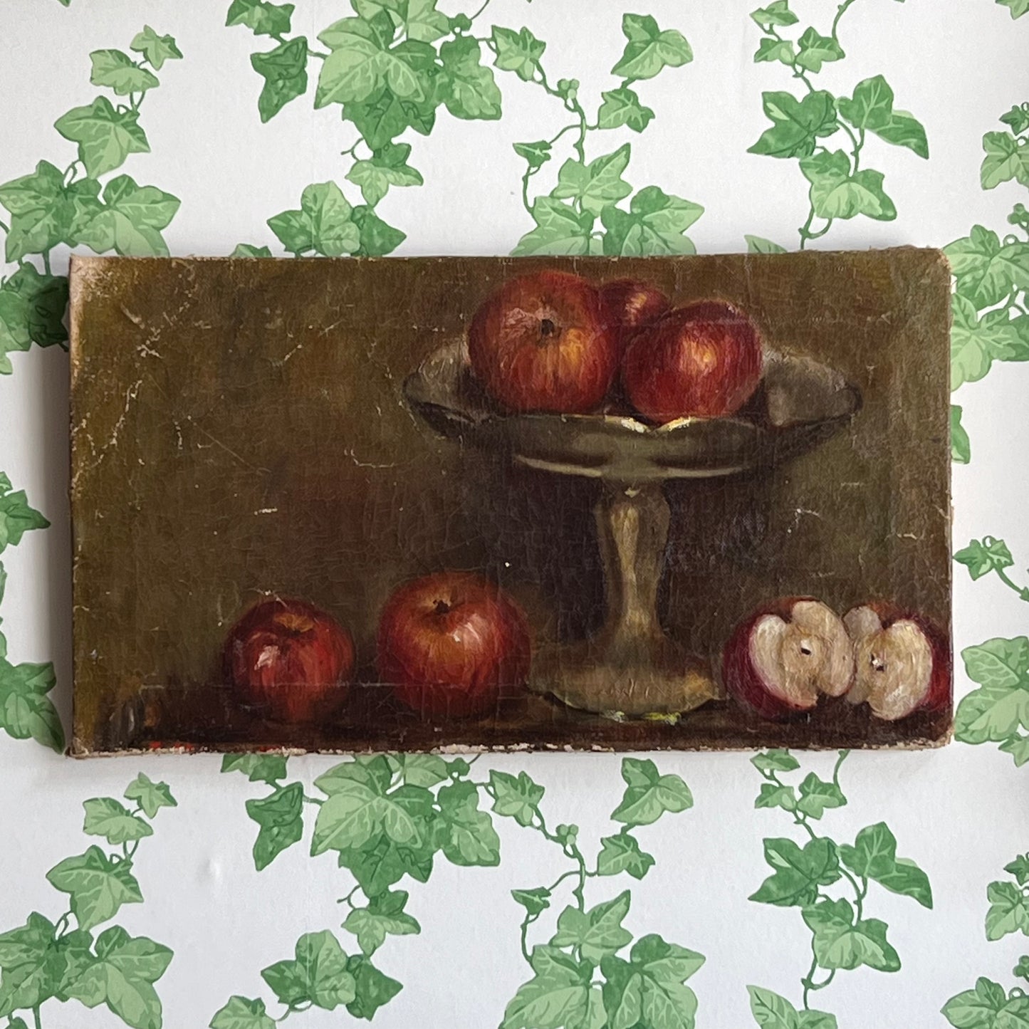 Vintage Oil Painting Still Life Red Apples Fabulous French Shabby Style