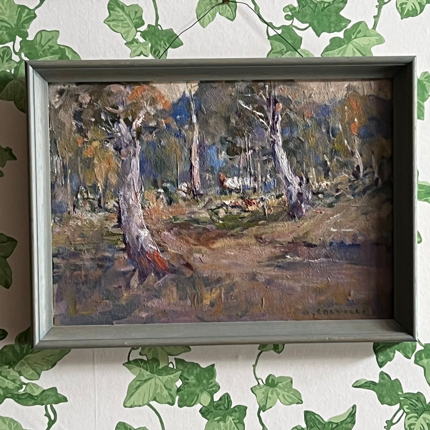 Vintage Landscape Painting Colourful Bush Scene