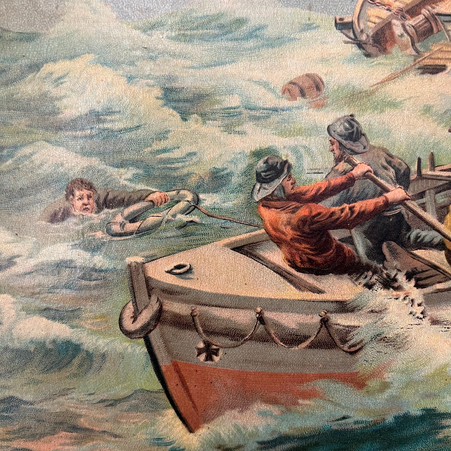 Vintage Chromolithograph Seascape Rough Seas Rescue